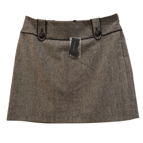 The Limited Dresses & Skirts - The Limited Brown Wool Blend Tweed Mini Skirt Size 2 NWT Button Detail